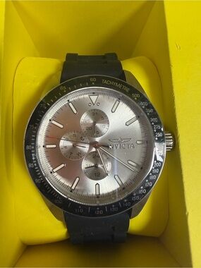 Invicta Black Watch with Yellow Tag